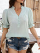 Women’s Devine Frill Notched Short Sleeve Blouse – Ruffled V-Neck Top for Casual & Office Wear