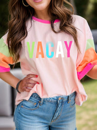 Letter Graphic Color Block Round Neck Half Sleeve T-Shirt Trandify Deal