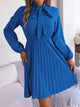 Tie Neck Balloon Sleeve Pleated Dress Trandify deal