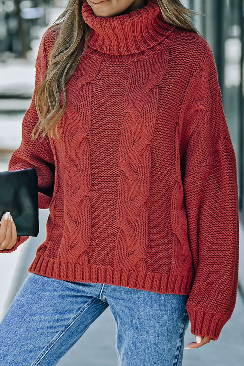 Cable-Knit Turtleneck Dropped Shoulder Sweater Trandify Deal