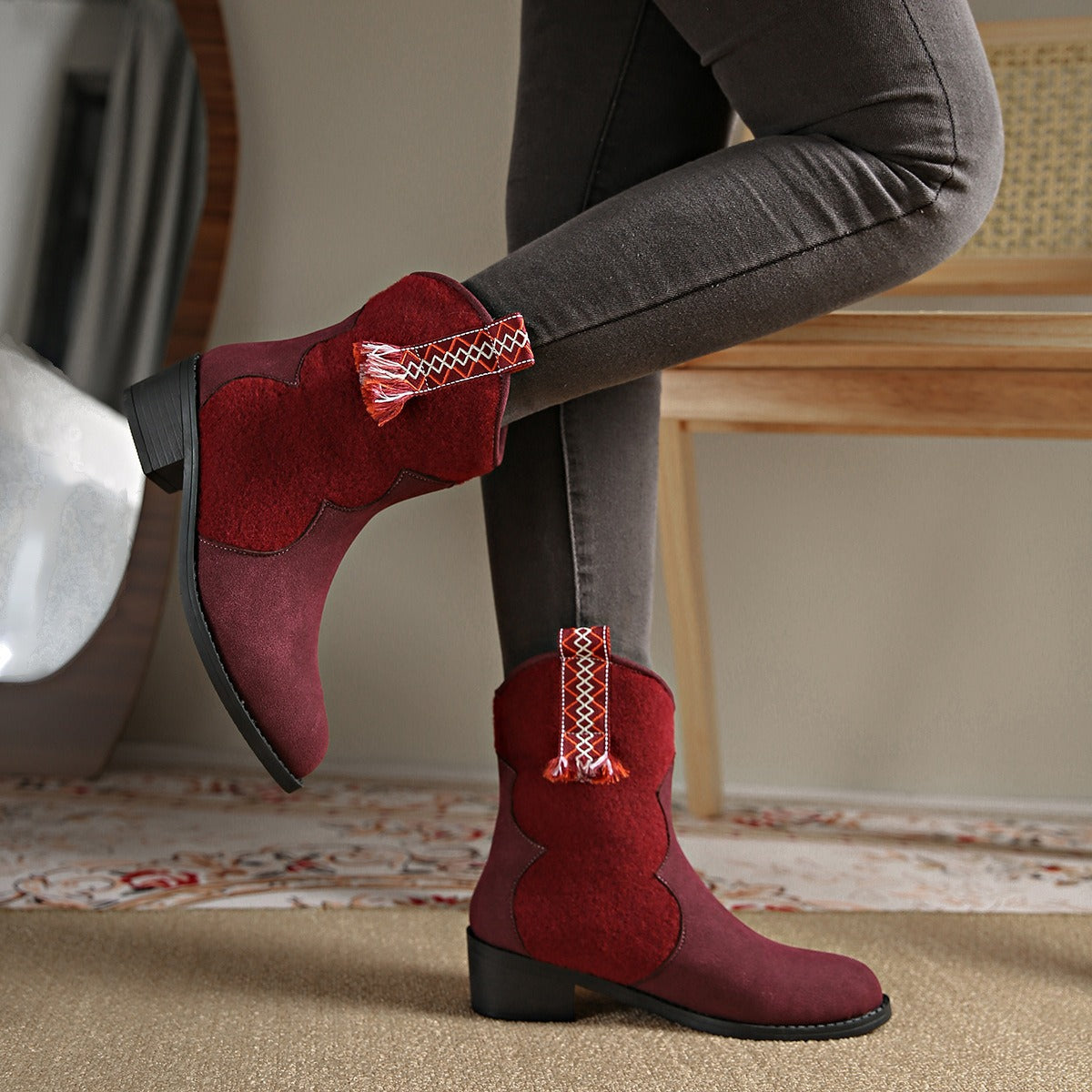 Suede Point Toe Block Heel Boots Trandify Deal