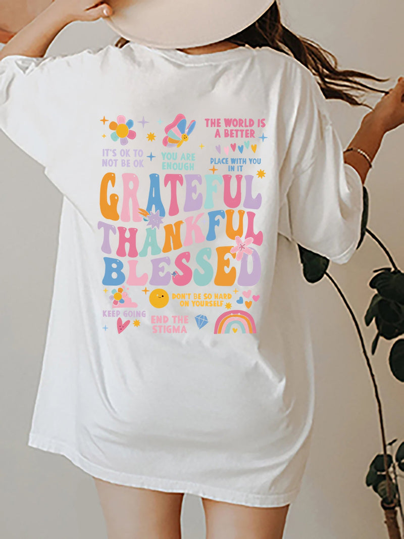 Letter Graphic Round Neck Short Sleeve T-Shirt Trandify deal