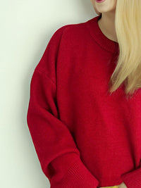 Round Neck Dropped Shoulder Long Sleeve Sweater Trandify Deal