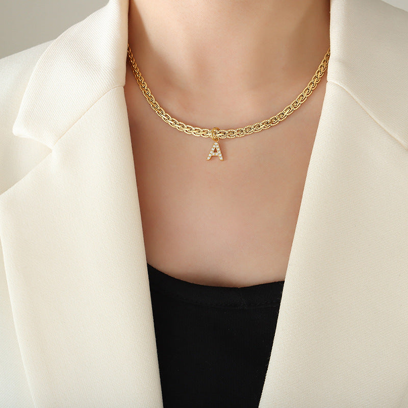 Brass Inlaid Zircon Letter Pendant Necklace Trandify deal