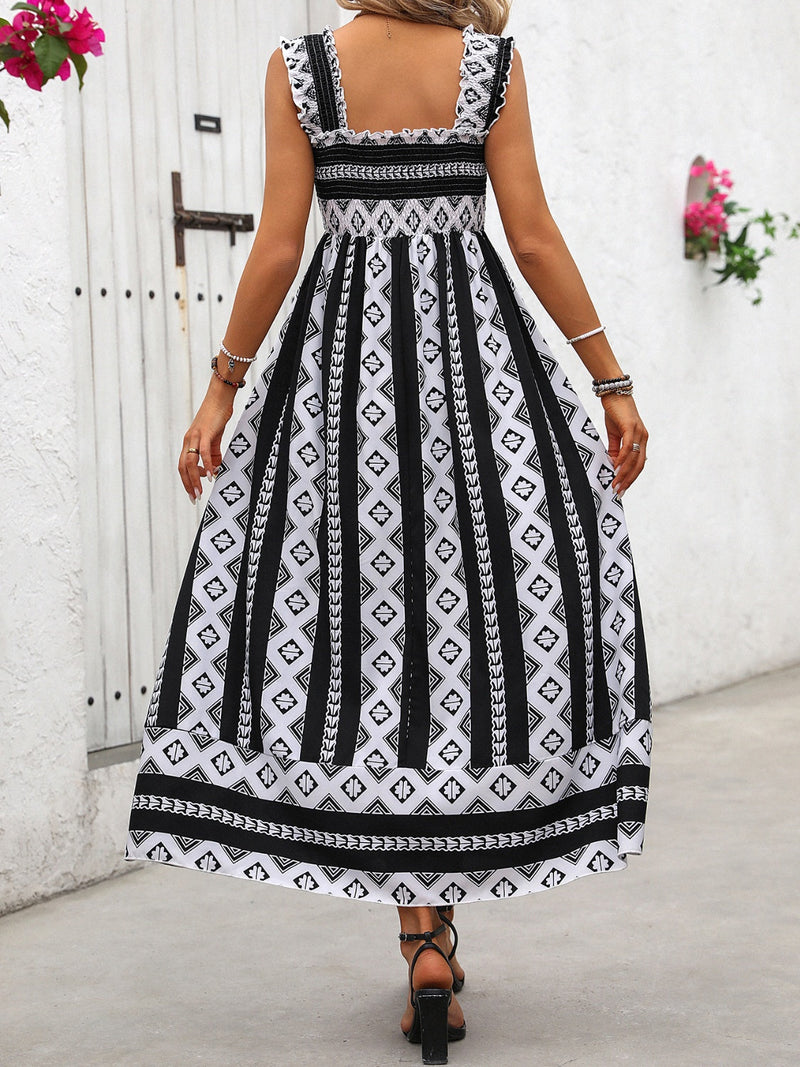 Honey Printed Square Neck Wide Strap Cami Dress Trandify deal