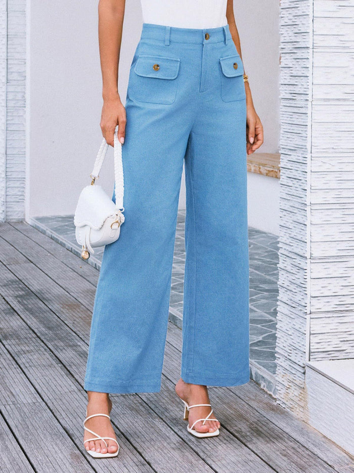 Trendy High Waist Pants for Women - Blue