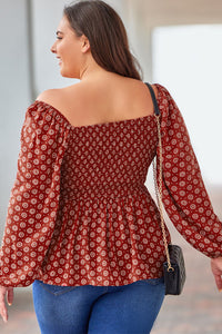 Plus Size Square Neck Balloon Sleeve Peplum Blouse Trandify deal