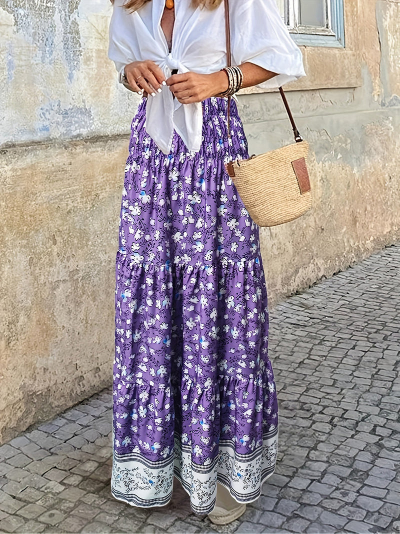 Full Size Tiered Printed Elastic Waist Skirt Trandify deal