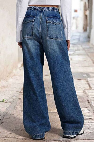 Trendy Drawstring Waist Wide Leg Shirred Jeans for Women – Trandify Deal