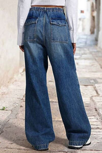 Trendy Drawstring Waist Wide Leg Shirred Jeans for Women – Trandify Deal