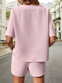 Waffle-Knit Half Sleeve Top and Shorts Set Trandify deal