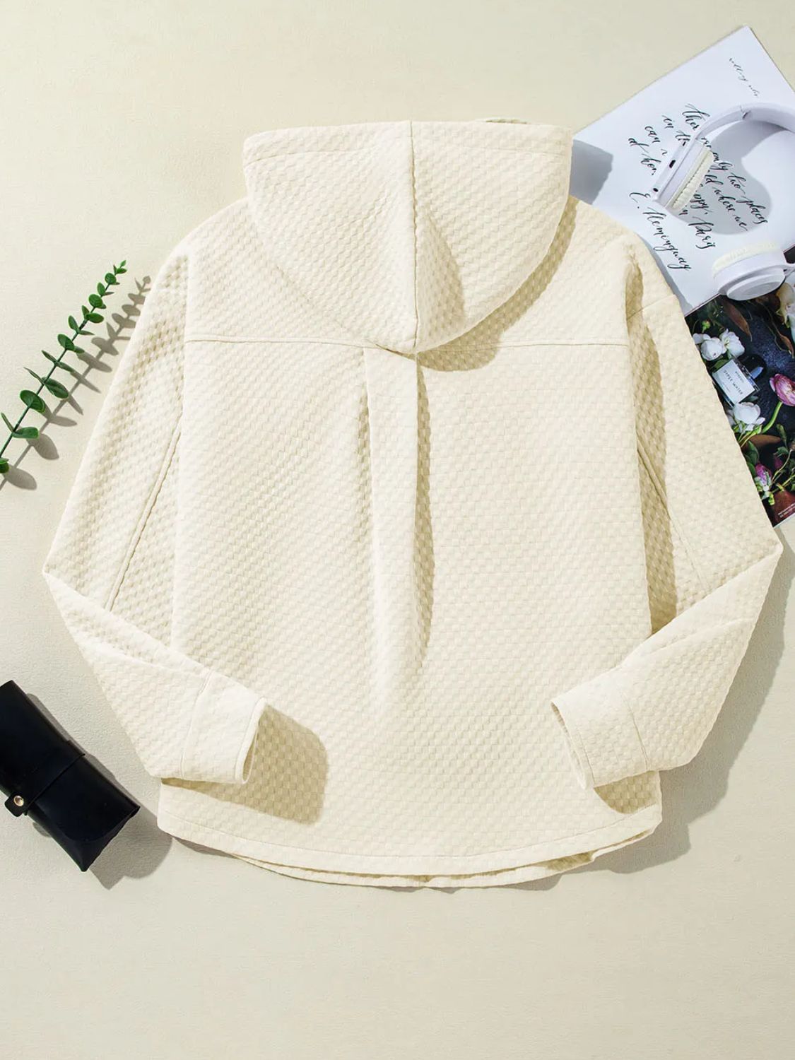 Drawstring Half Button Long Sleeve Hoodie Trandify Deal