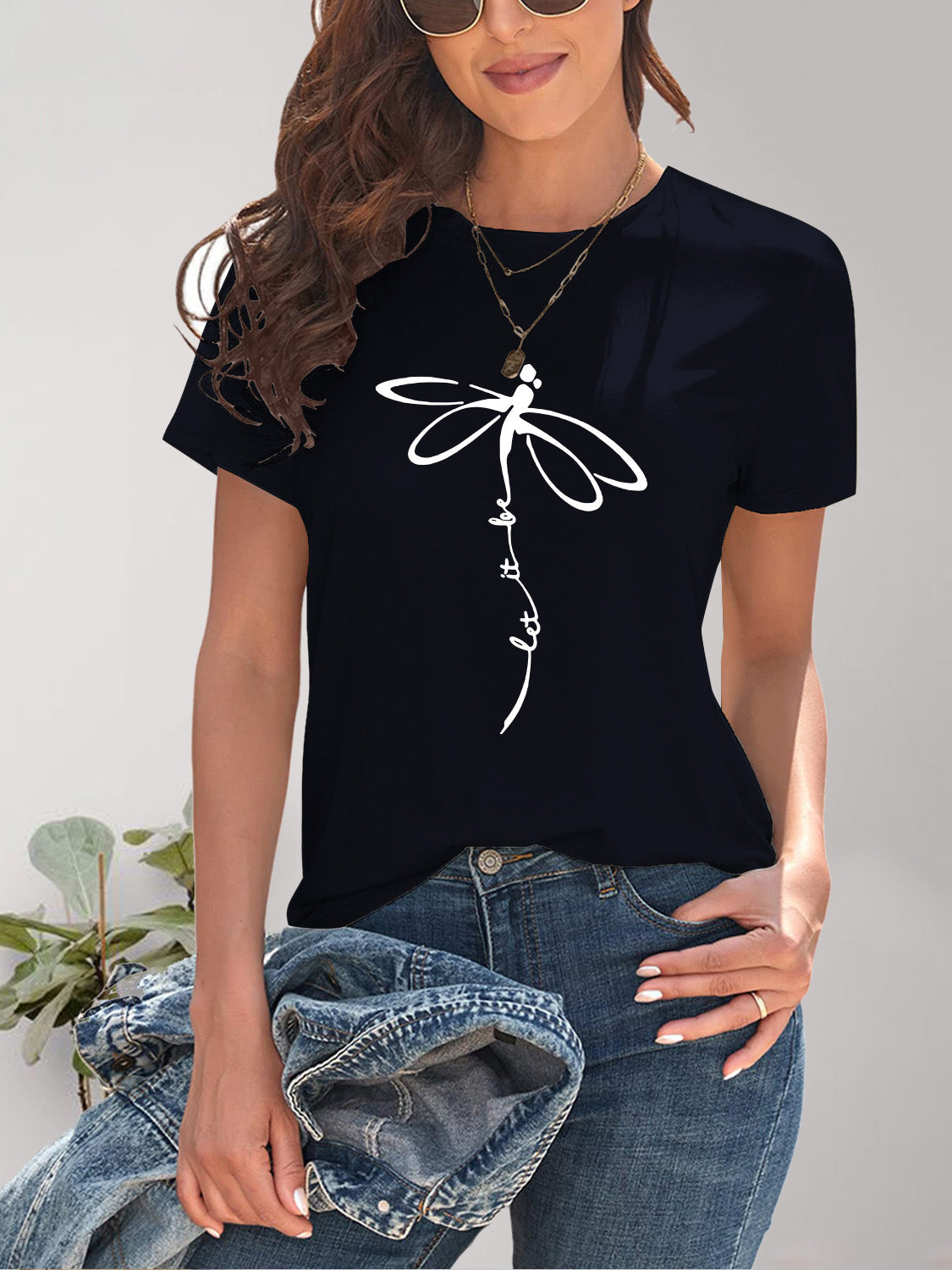 Dragonfly Graphic Round Neck Short Sleeve T-Shirt Trandify deal