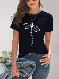 Dragonfly Graphic Round Neck Short Sleeve T-Shirt Trandify deal