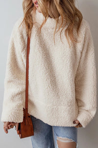 Turtleneck Long Sleeve Slit Fleece Sweatshirt Trandify Deal
