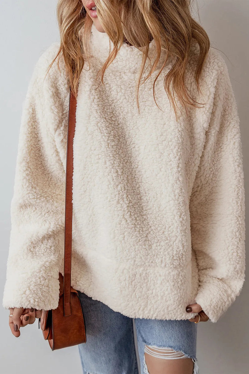 Turtleneck Long Sleeve Slit Fleece Sweatshirt Trandify Deal