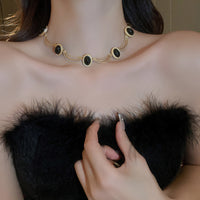 Alloy Oval Gemstone Necklace Trandify Deal