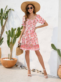 Printed Square Neck Short Sleeve Dress Trandify deal