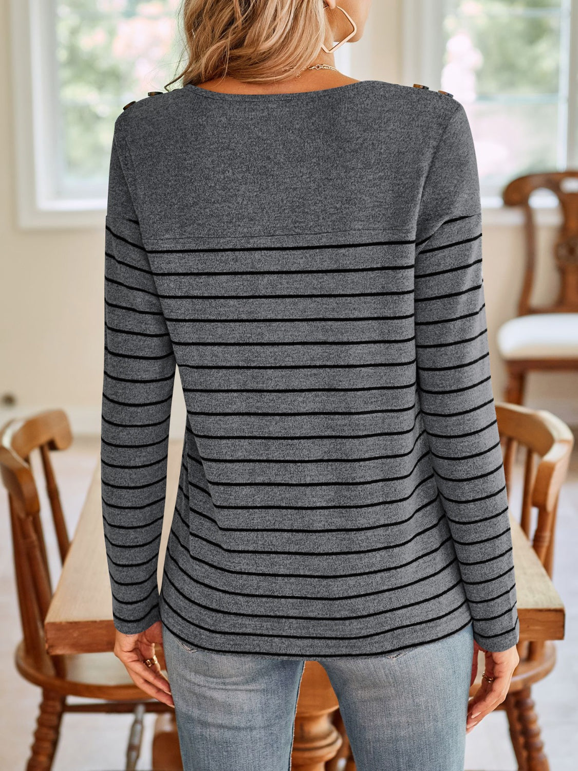 Lovelet Striped Round Neck Long Sleeve T-Shirt Trandify Deal