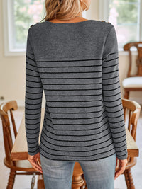 Lovelet Striped Round Neck Long Sleeve T-Shirt Trandify Deal