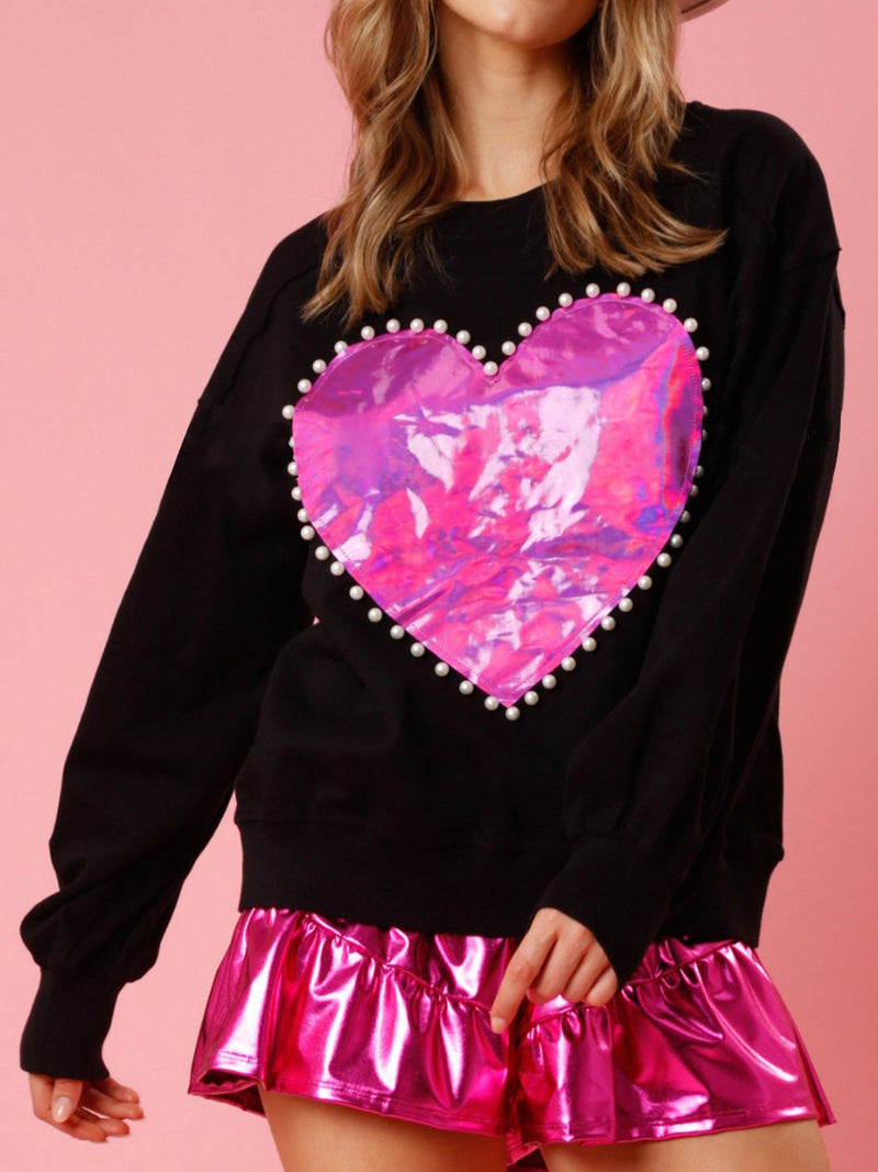 Pearl Trim Round Neck Sweatshirt Trandify deal