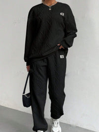 Texture Round Neck Long Sleeve Top and Pants Set Trandify Deal