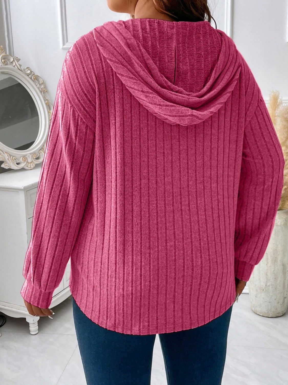 Plus Size Drawstring Dropped Shoulder Hooded T-Shirt Trandify deal