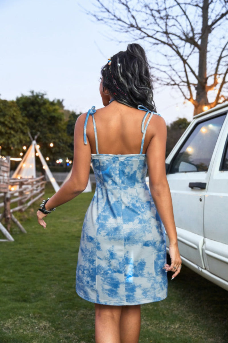 Tied Tie-Dye Sleeveless Mini Cami Dress Trandify Deal