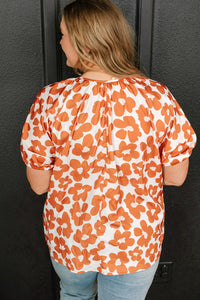 Plus Size Printed Tie Neck Short Sleeve Blouse Trandify deal