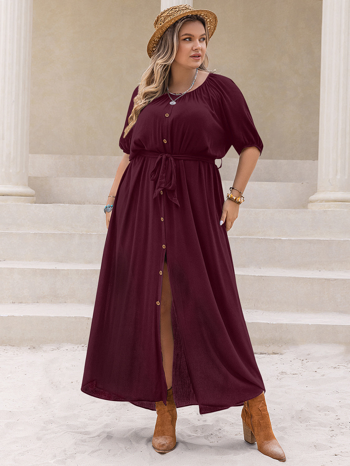 Plus Size Round Neck Half Sleeve Dress Trandify deal