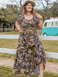 Plus Size Tie Neck Short Sleeve Top and Skirt Set Trandify deal