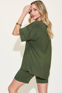 Basic Bae Full Size V-Neck Drop Shoulder T-Shirt and Shorts Set Trandify Deal
