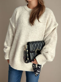 Contrast Trim Round Neck Dropped Shoulder Sweater Trandify Deal