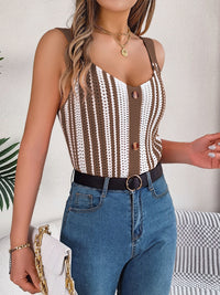 Openwork Striped V-Neck Tank Trandify deal