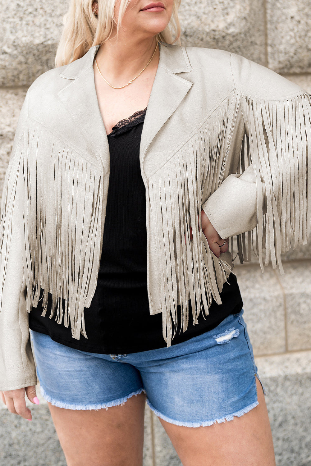 Plus Size Fringe Open Front Jacket Trandify deal