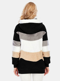 Full Size Drawstring Color Block Zip Up Hooded Outerwear Trandify Deal