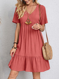 Full Size V-Neck Short Sleeve Dress Trandify deal
