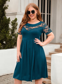 Plus Size Ruched Round Neck Short Sleeve Dress Trandify deal