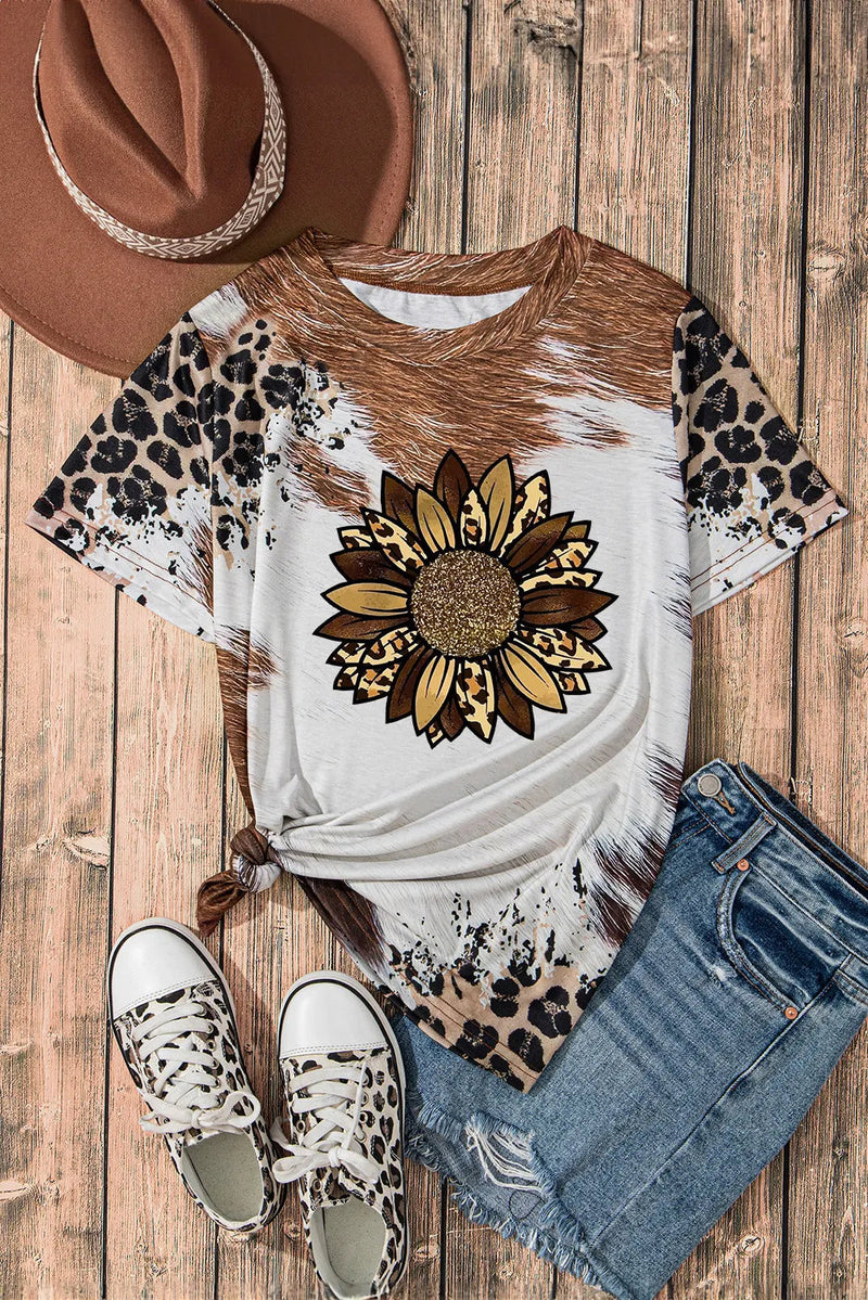 Sunflower Graphic Round Neck Short Sleeve T-Shirt Trandify Deal