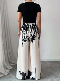 Printed Wide Leg Pants with floral boho pattern model walking
