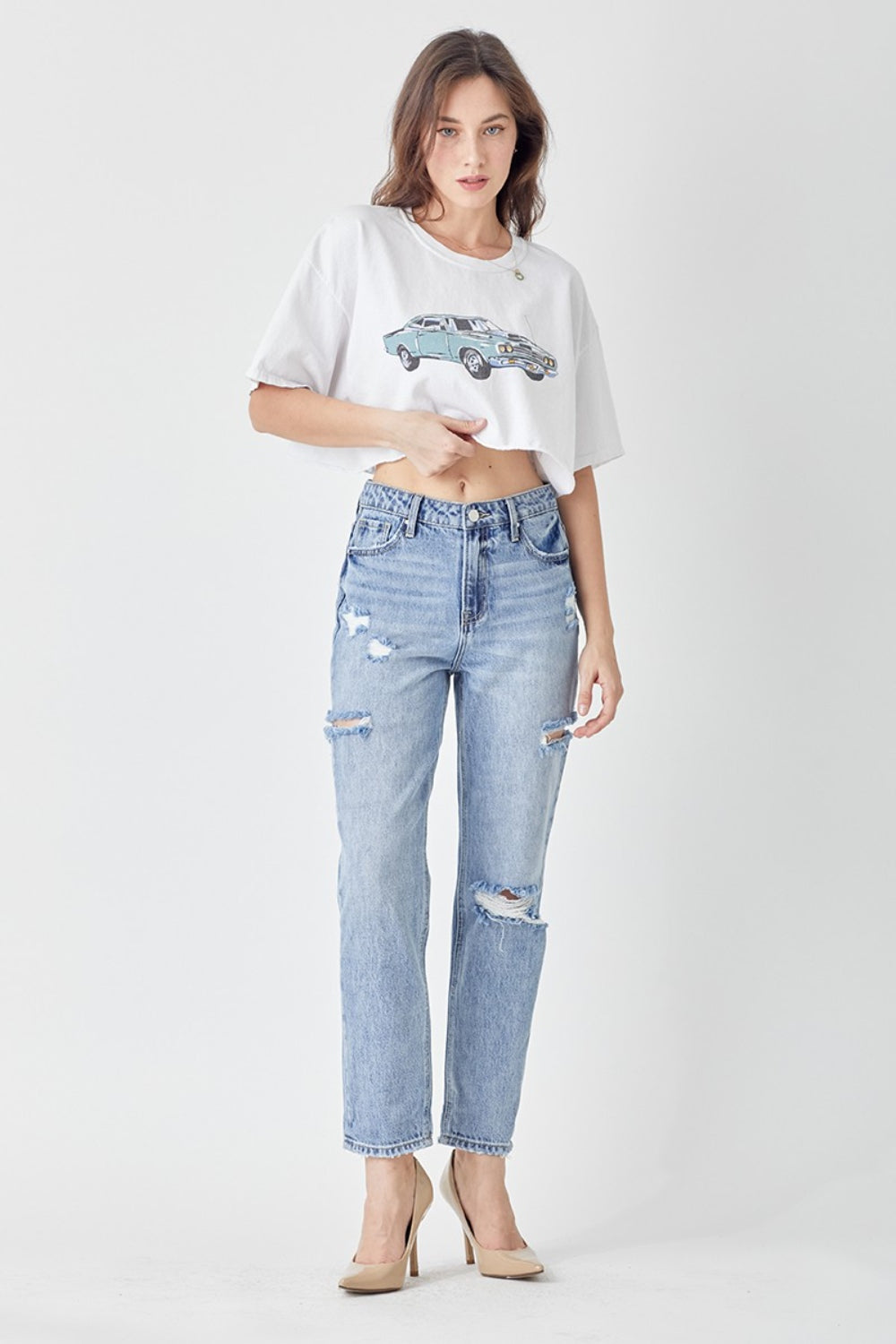 RISEN Distressed Slim Cropped Jeans Trandify deal