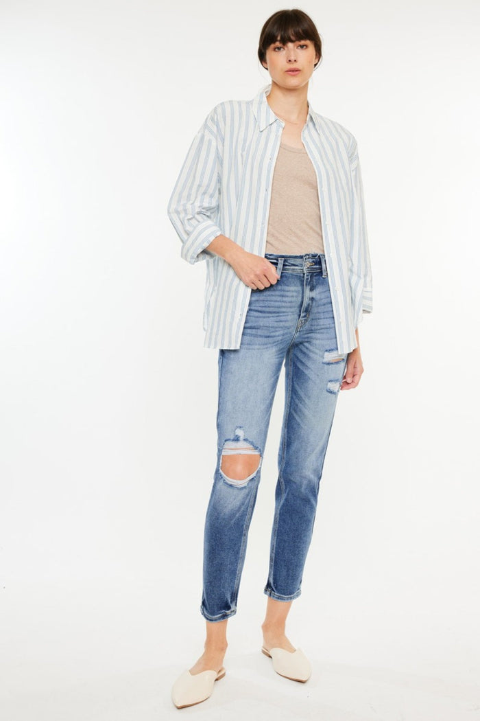 Kancan High Rise Distressed Mom Jeans Trandify deal