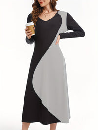 Contrast Long Sleeve Midi Dress Trandify deal