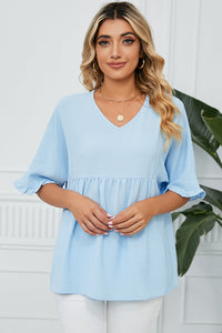 Peplum V-Neck Half Sleeve T-Shirt Trandify deal