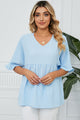 Peplum V-Neck Half Sleeve T-Shirt Trandify deal