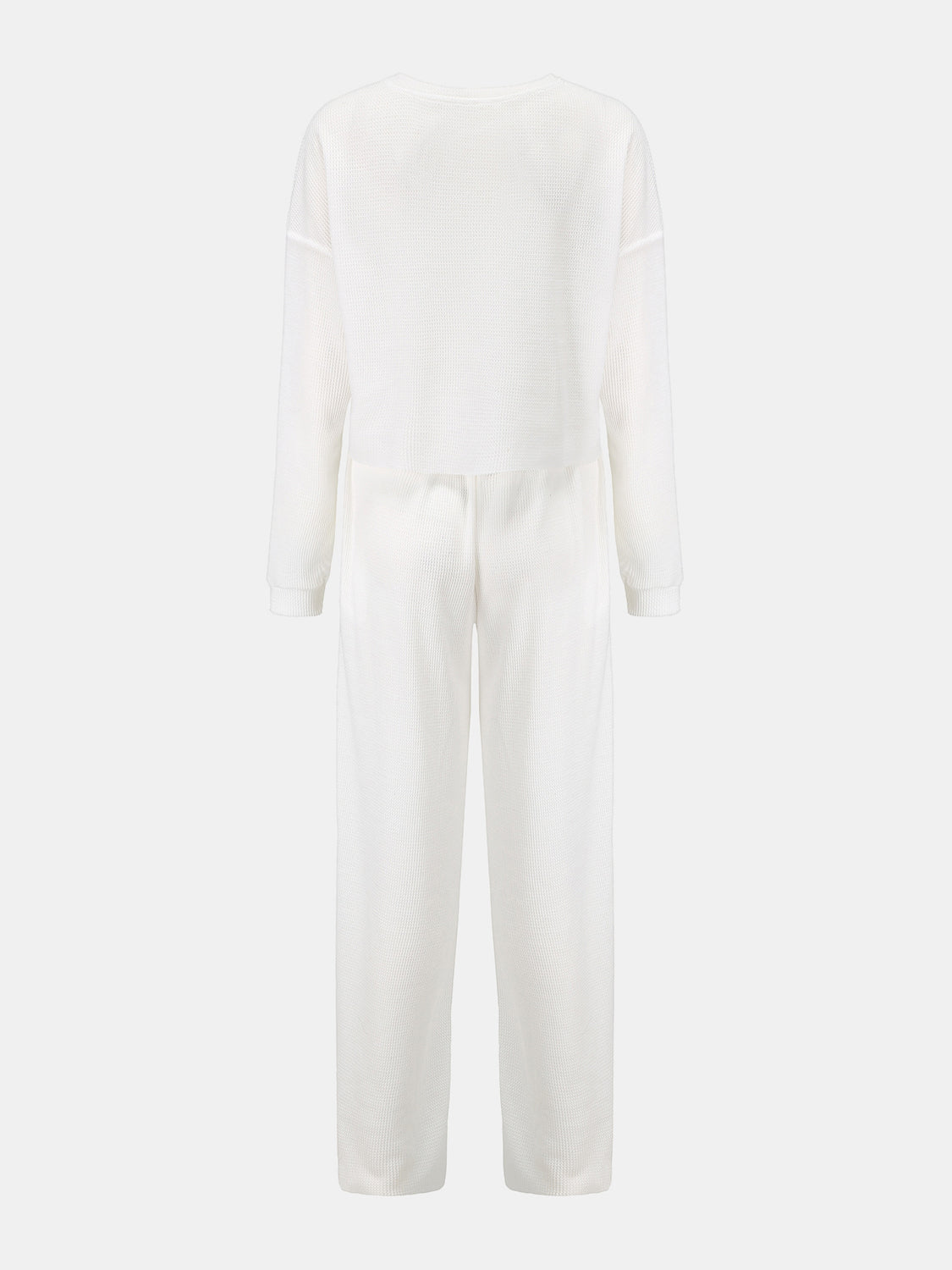 Waffle-Knit Round Neck Top and Pants Set Trandify deal