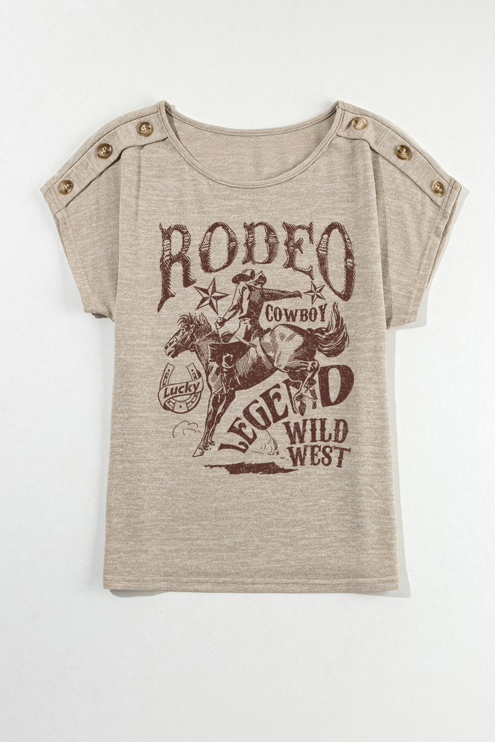 Decorative Button Graphic Round Neck Short Sleeve T-Shirt Trandify deal