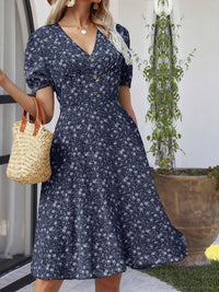 Printed V-Neck Short Sleeve Dress Trandify deal