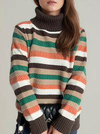 Contrast Stripes Turtleneck Long Sleeve Sweater Trandify Deal