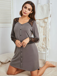 Lace Detail Long Sleeve Mini Lounge Dress Trandify Deal